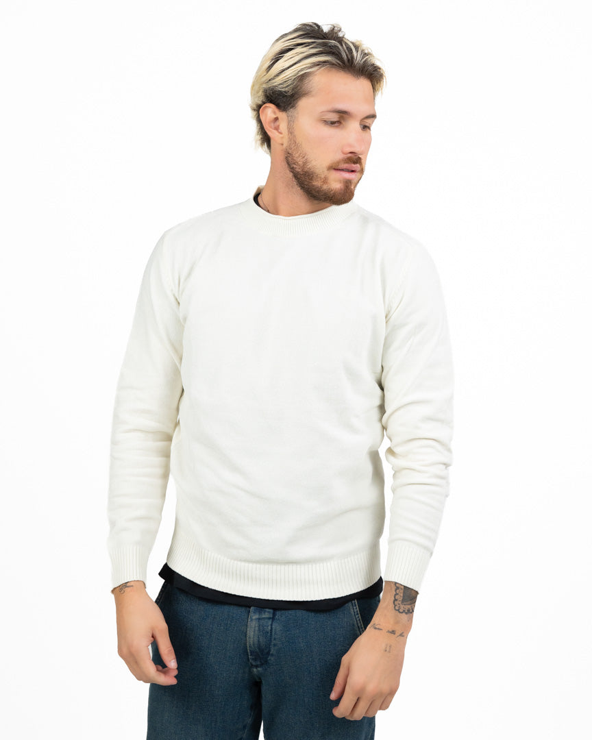 Maglione Girocollo Minimal effetto ciniglia bianco - Berna