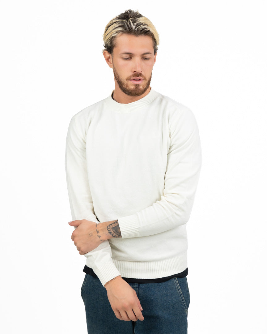 Maglione Girocollo Minimal effetto ciniglia bianco - Berna