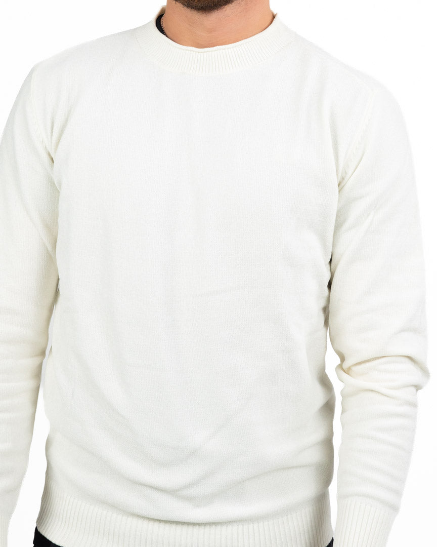 Maglione Girocollo Minimal effetto ciniglia bianco - Berna