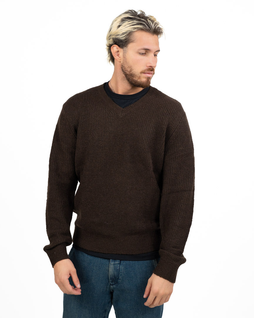 Maglione Scollo a V in Maglia a Costine moro - Antony Morato
