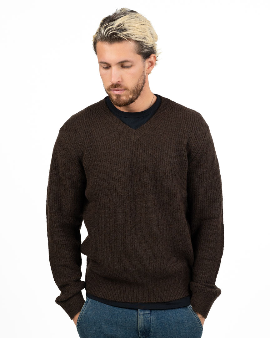 Maglione Scollo a V in Maglia a Costine moro - Antony Morato