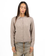 Cardigan Girocollo a Trecce in Maglia Morbida con Logo "V" - Vicolo