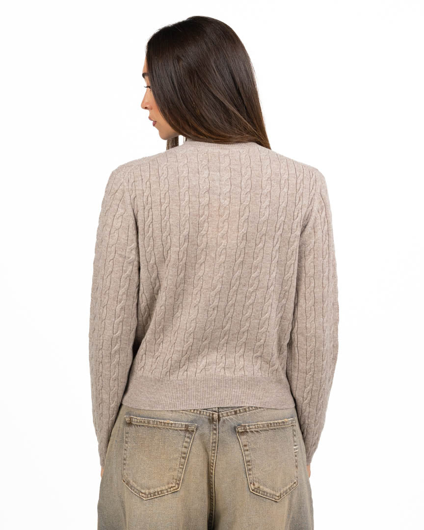 Cardigan Girocollo a Trecce in Maglia Morbida con Logo "V" - Vicolo