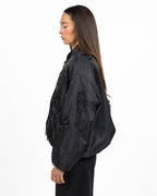 Giubbino Bomber Oversize in Nylon Satinato con Ricami di Perline - Souvenir
