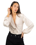 Body Camicia in Raso Satinato con Nodo Frontale e Scollo a V - Have One