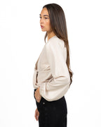 Body Camicia in Raso Satinato con Nodo Frontale e Scollo a V - Have One