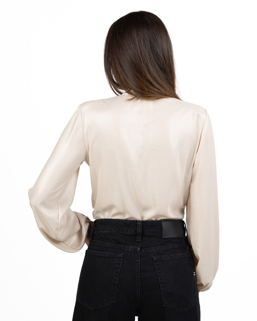 Body Camicia in Raso Satinato con Nodo Frontale e Scollo a V - Have One