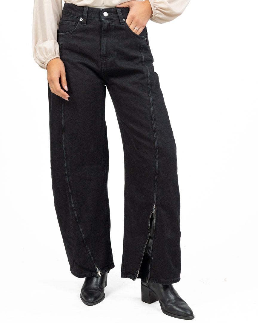 Jeans Wide Leg Trasformabile con Zip Frontali Integrali - Vicolo