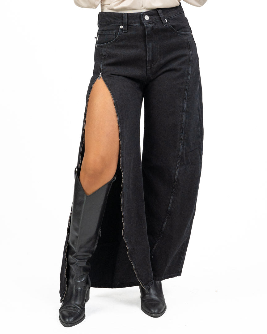 Jeans Wide Leg Trasformabile con Zip Frontali Integrali - Vicolo