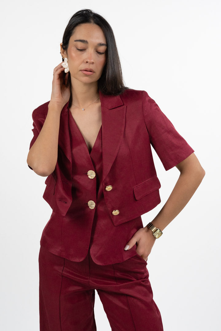 Giacca Crop Satin Color Ciliegia – Gaudì