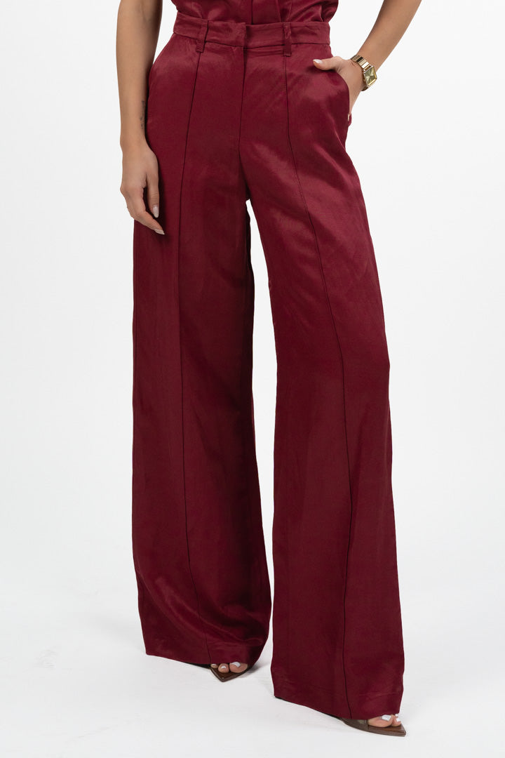 Pantaloni a Palazzo Satin Color Ciliegia – Gaudì