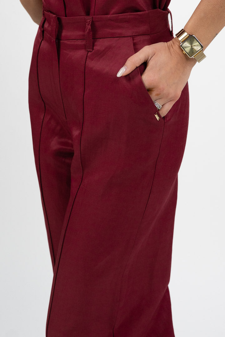 Pantaloni a Palazzo Satin Color Ciliegia – Gaudì