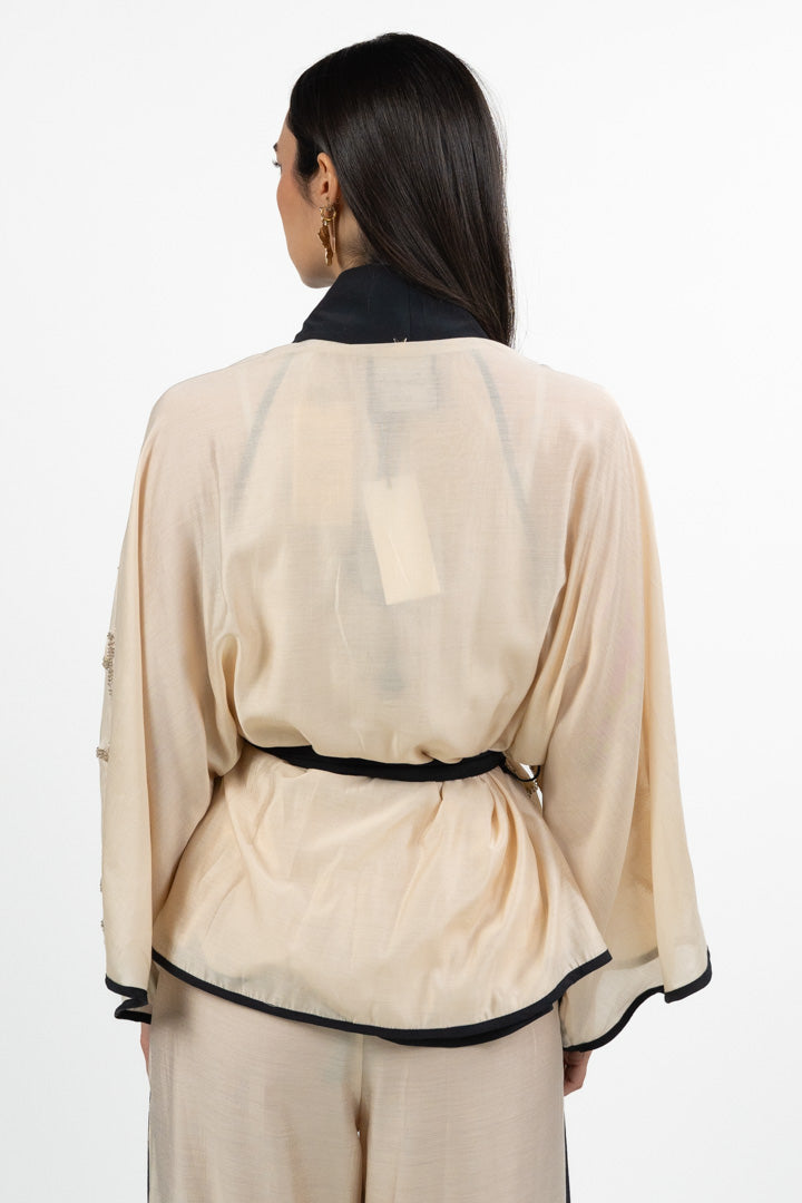Kimono con Ricami e Cintura - Champagne/Nero - Souvenir