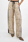 Pantalone Palazzo con Ricami e Banda Laterale – Champagne/Nero - Souvenir