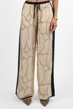 Pantalone Palazzo con Ricami e Banda Laterale – Champagne/Nero - Souvenir