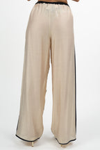 Pantalone Palazzo con Ricami e Banda Laterale – Champagne/Nero - Souvenir