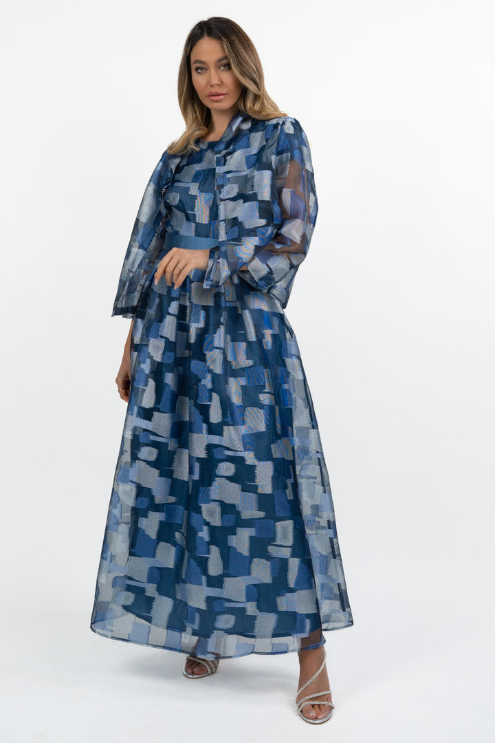 Abito Lungo in Organza Jacquard blu - Berti Mode Collection