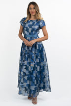 Abito Lungo in Organza Jacquard blu - Berti Mode Collection