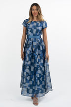 Abito Lungo in Organza Jacquard blu - Berti Mode Collection
