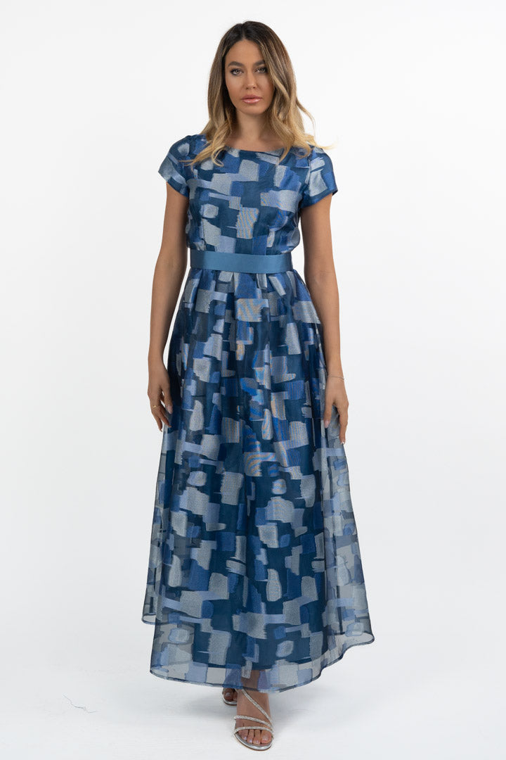 Abito Lungo in Organza Jacquard blu - Berti Mode Collection