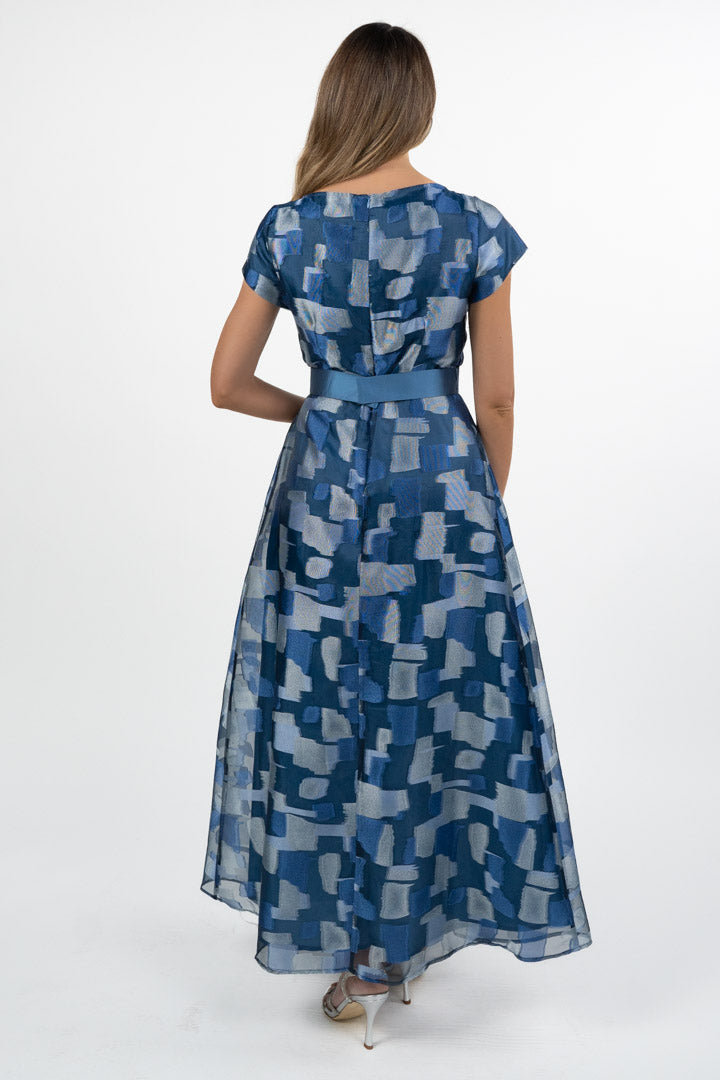 Abito Lungo in Organza Jacquard blu - Berti Mode Collection