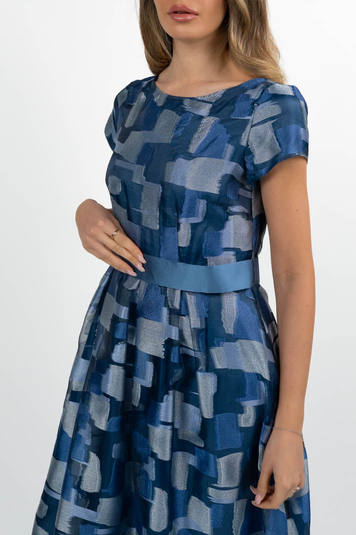 Abito Lungo in Organza Jacquard blu - Berti Mode Collection