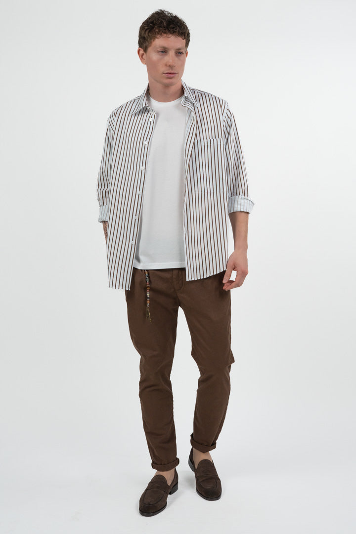 Camicia a Righe Verticali – Bianco e Marrone - Out Fit
