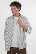 Camicia a Righe Verticali – Bianco e Marrone - Out Fit