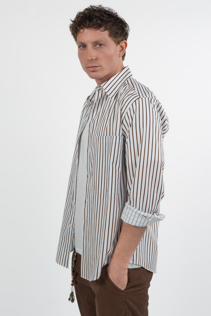 Camicia a Righe Verticali – Bianco e Marrone - Out Fit