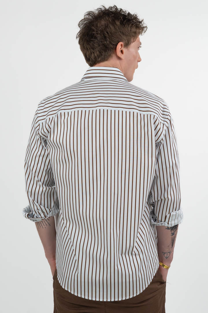 Camicia a Righe Verticali – Bianco e Marrone - Out Fit