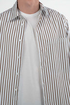 Camicia a Righe Verticali – Bianco e Marrone - Out Fit