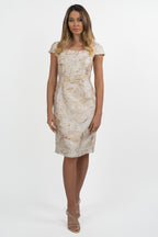 Abito a Tubino in Jacquard Oro e Crema - Berti Mode Collection