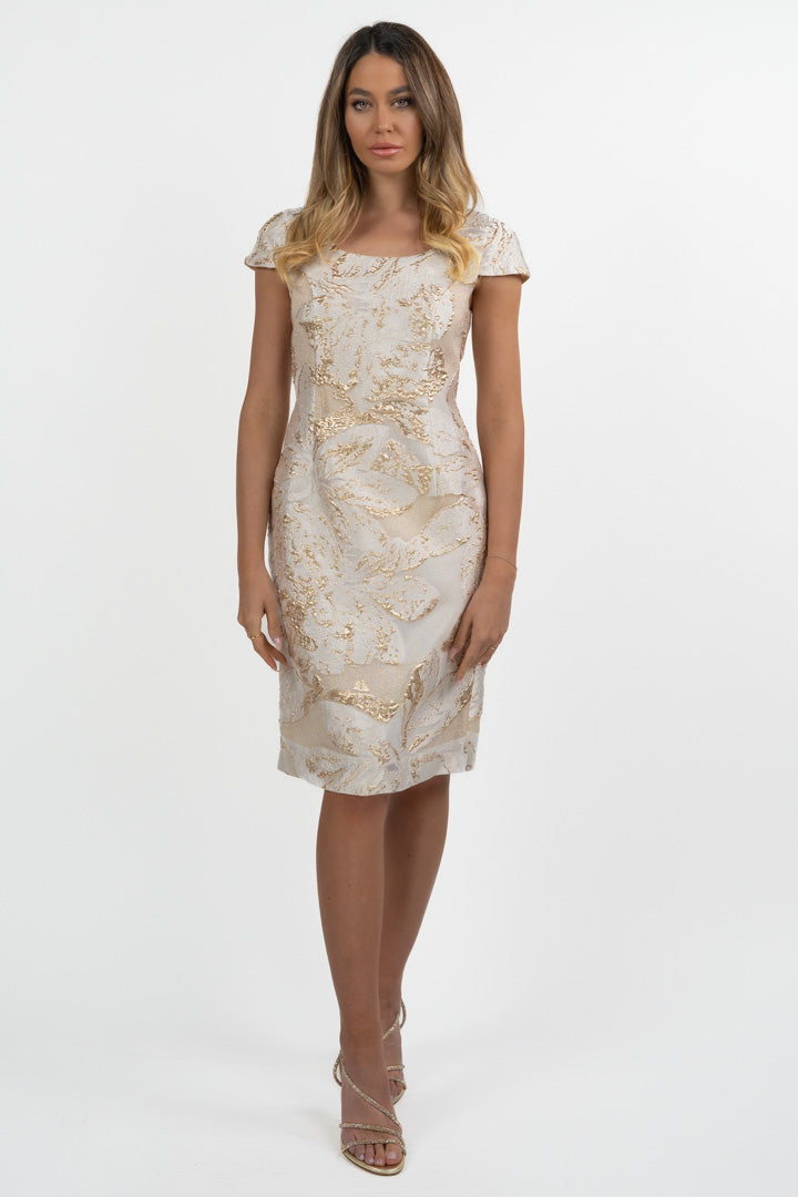 Abito a Tubino in Jacquard Oro e Crema - Berti Mode Collection