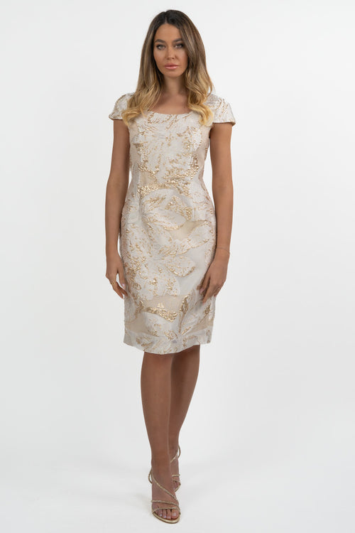 Abito a Tubino in Jacquard Oro e Crema - Berti Mode Collection