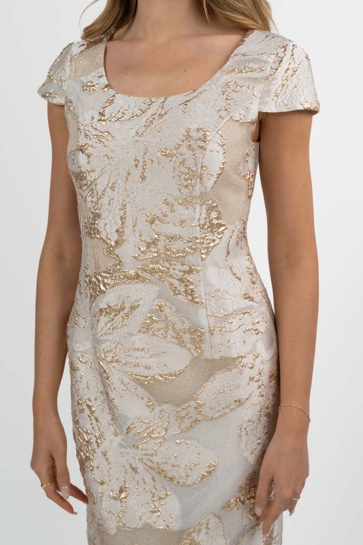 Abito a Tubino in Jacquard Oro e Crema - Berti Mode Collection