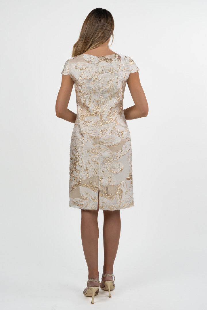 Abito a Tubino in Jacquard Oro e Crema - Berti Mode Collection