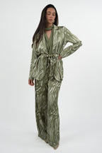 Pantalone Palazzo in Satin con Stampa - Verde Salvia - Penny Black