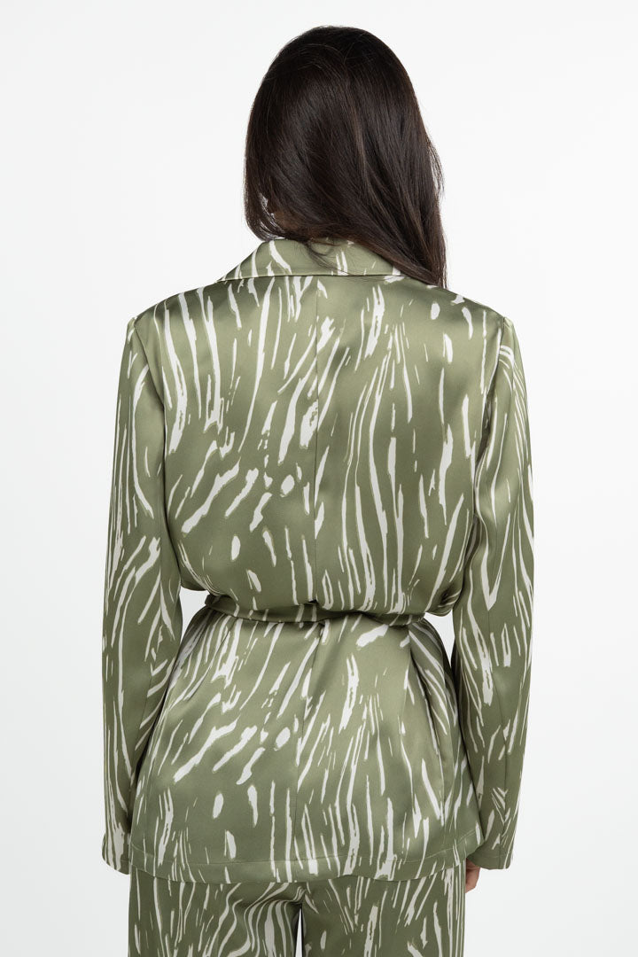 Giacca Kimono Satin con Stampa Astratta - Verde Salvia - Penny Black