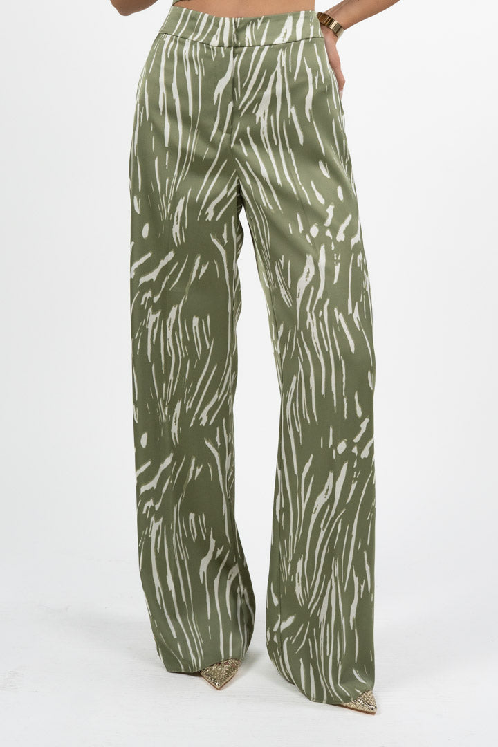 Pantalone Palazzo in Satin con Stampa - Verde Salvia - Penny Black