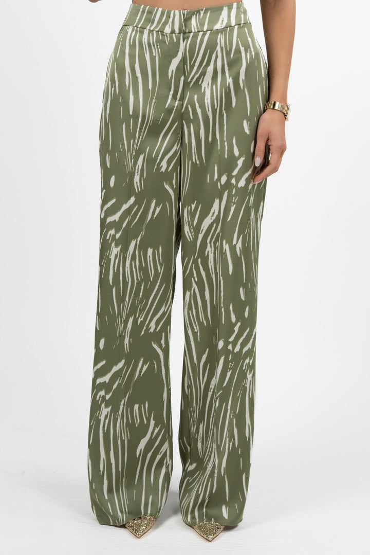 Pantalone Palazzo in Satin con Stampa - Verde Salvia - Penny Black