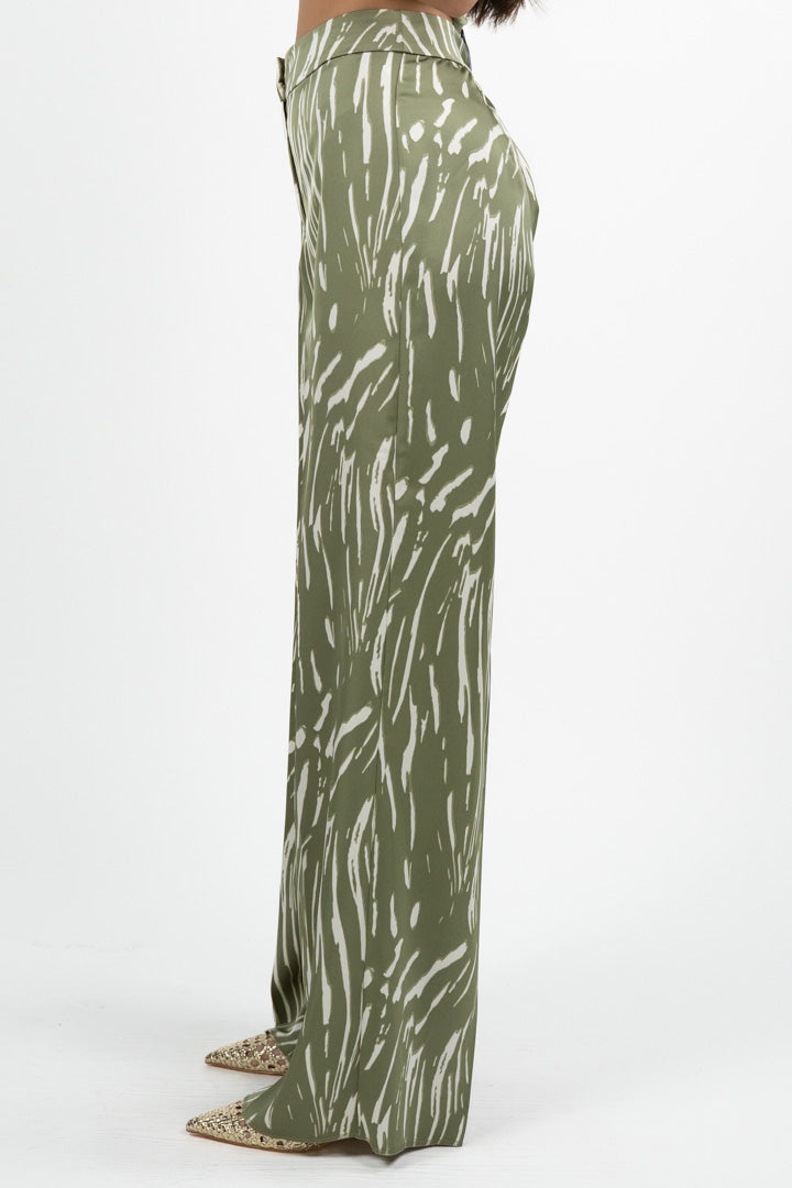 Pantalone Palazzo in Satin con Stampa - Verde Salvia - Penny Black