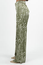 Pantalone Palazzo in Satin con Stampa - Verde Salvia - Penny Black