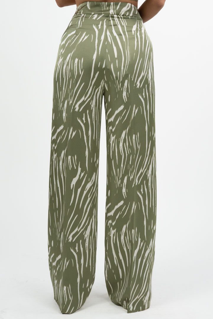 Pantalone Palazzo in Satin con Stampa - Verde Salvia - Penny Black