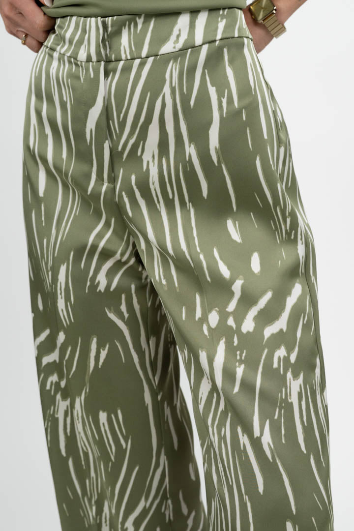 Pantalone Palazzo in Satin con Stampa - Verde Salvia - Penny Black