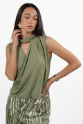 Top Smanicato Drappeggiato con Scollo Cut-Out - Verde Oliva - Penny Black