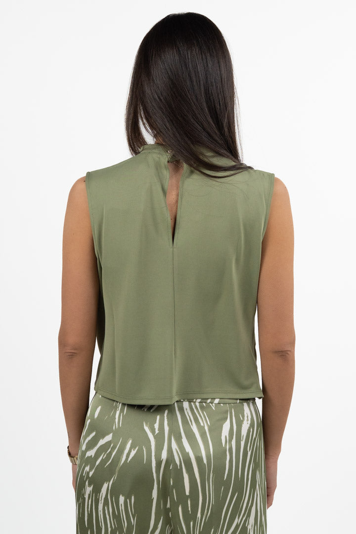 Top Smanicato Drappeggiato con Scollo Cut-Out - Verde Oliva - Penny Black