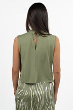 Top Smanicato Drappeggiato con Scollo Cut-Out - Verde Oliva - Penny Black
