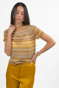 T-shirt Smanicata in Filo Lurex a Righe - Marella