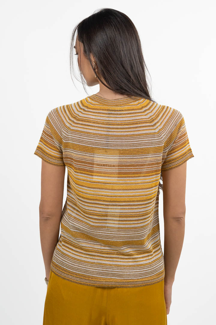 T-shirt Smanicata in Filo Lurex a Righe - Marella