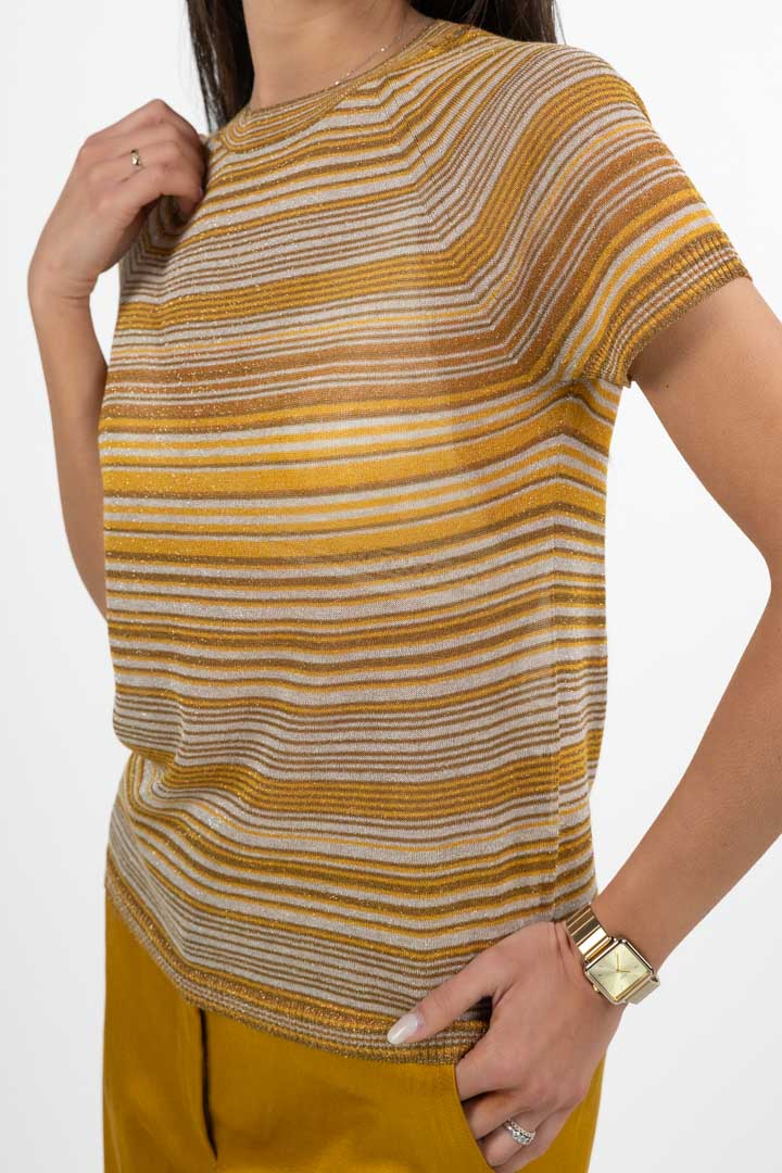 T-shirt Smanicata in Filo Lurex a Righe - Marella